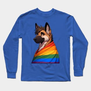 LGBTQ Rainbow Pride Furry German Shepherd Long Sleeve T-Shirt